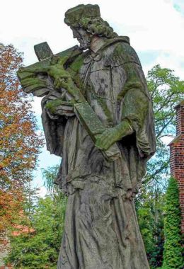 Św. Jan Nepomucen na cmentarzu przy kościele Wniebowzięcia Najświętszej Maryi Panny. Wrocław, Ołtaszyn. Powiat wrocław, woj. dolnośląskie.