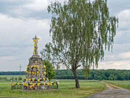 Kapliczka przydrożna, zbudowana z kamieni polnych. Podolin, gmina Moszczenica, powiat piotrkowski, woj. Łódzkie.