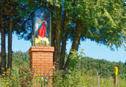 Kapliczka oszklona na murowanym postumencie. Borowa, gmina Zakliczyn, powiat tarnowski, woj. małopolskie.