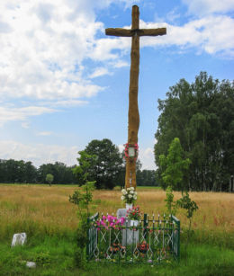 Drewniany krzyż przydrożny. Budy Zosine, gmina Jaktorów, powiat grodziski.
