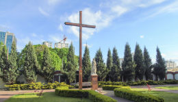 Krzyż przydrożny i figura Matki Bożej Wypędzonej przy ulicy Karolkowej. Warszawa, Wola.