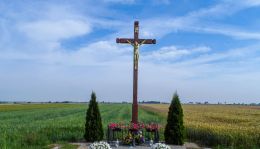 Przydrożny krzyż drewniany. Stara Krobia, gmina Krobia, powiat gostyński.