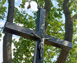 Fragment krzyża przydrożnego. Stara Przysieka Druga, gmina Kościan, powiat kościański, woj. wielkopolskie.