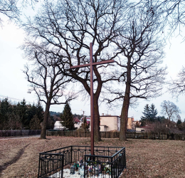 Krzyż drewniany na terenie dawnego cmentarza ewangelickiego. Krosinko, gmina  Mosina. powiat poznański, woj.wielkopolskie.
