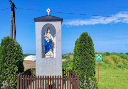 Kapliczka murowa z figurą Matki Bożej. Mchy, gmina Książ Wielkopolski, powiat Śremski, woj. wielkopolskie.