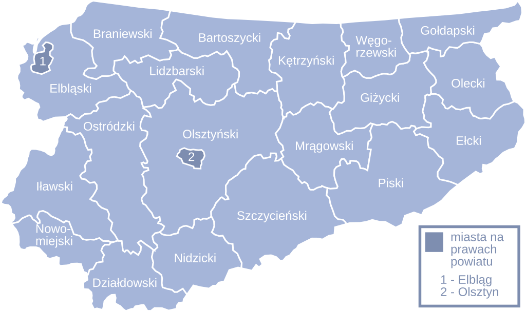 mapa powiaty warminsko-mazurskie